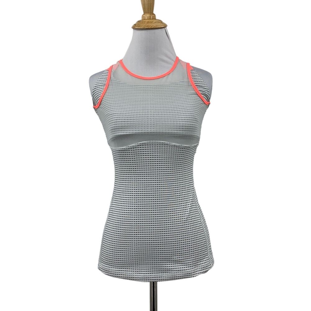 Lululemon Ready Set Sweat Tank Top Womens 4 Mesh Panel Shelf Bra Cutout Back